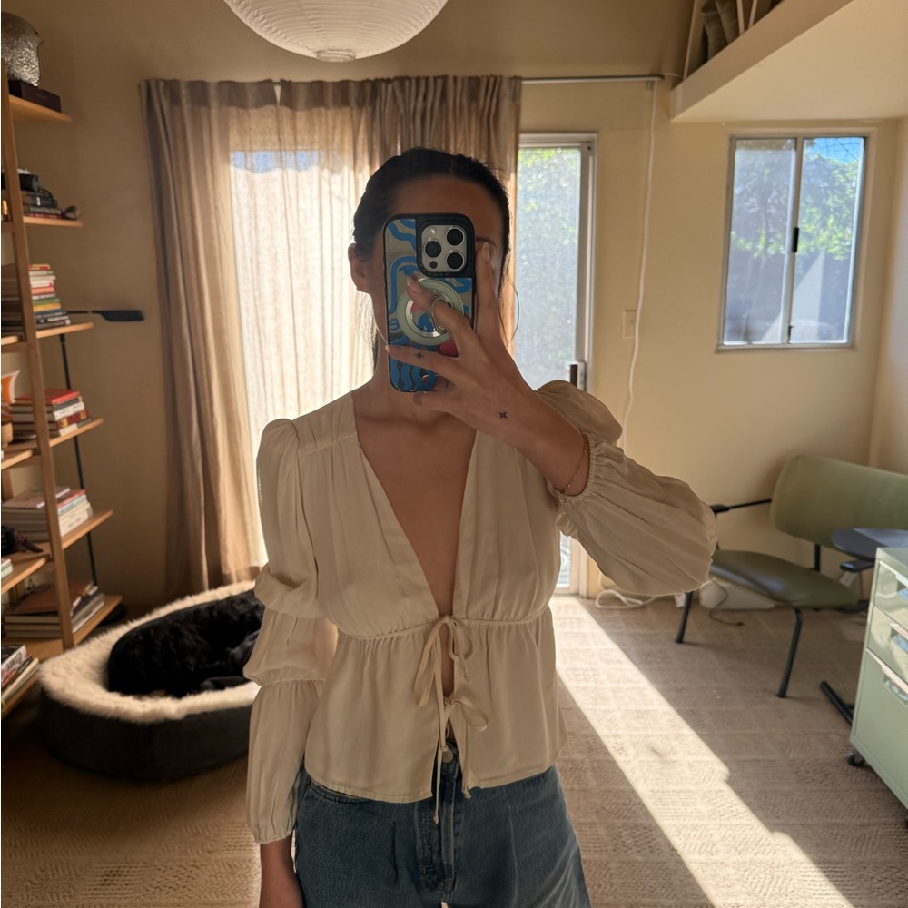 Reformation Front Tie Blouse Top S